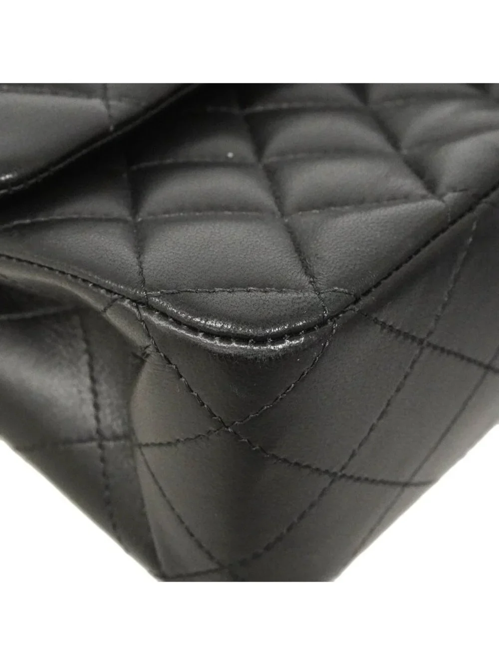 Chanel Shoulder Bag Quilted Lambskin Black Silver